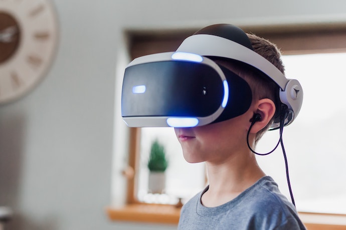 kid wearing VR headset
