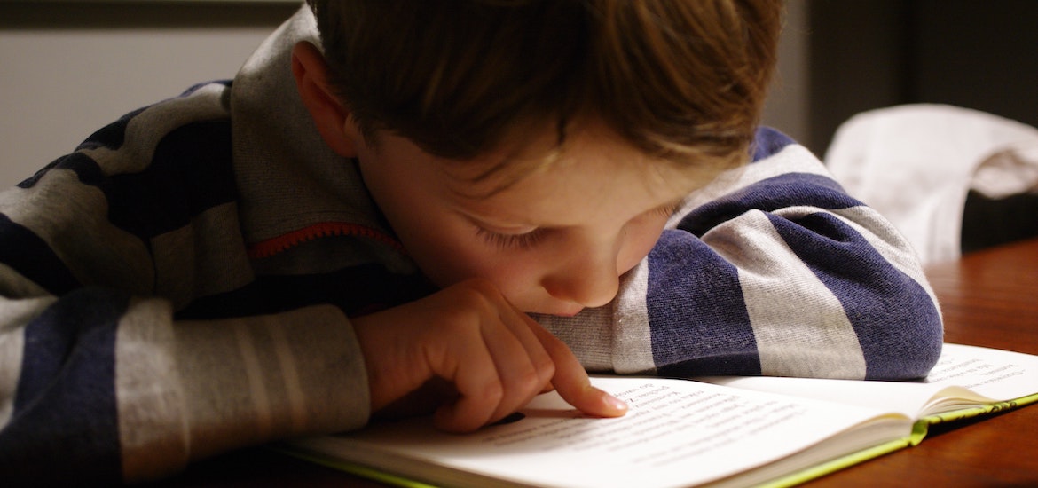A boy reading a book
