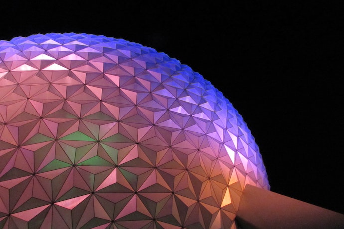 exterior shot of the EPCOT centre gold ball structure