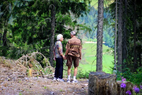elderly couple hiking