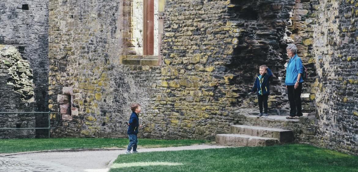 Family visiting castle