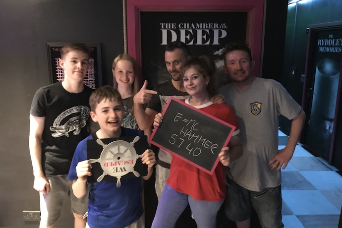 family at an escape room