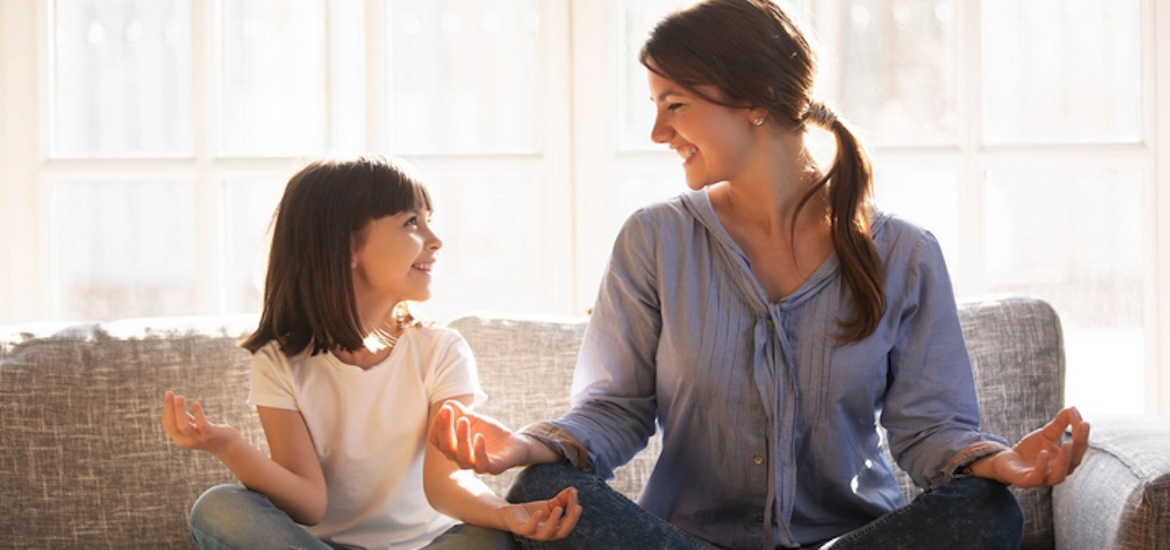 mum and daughter meditate