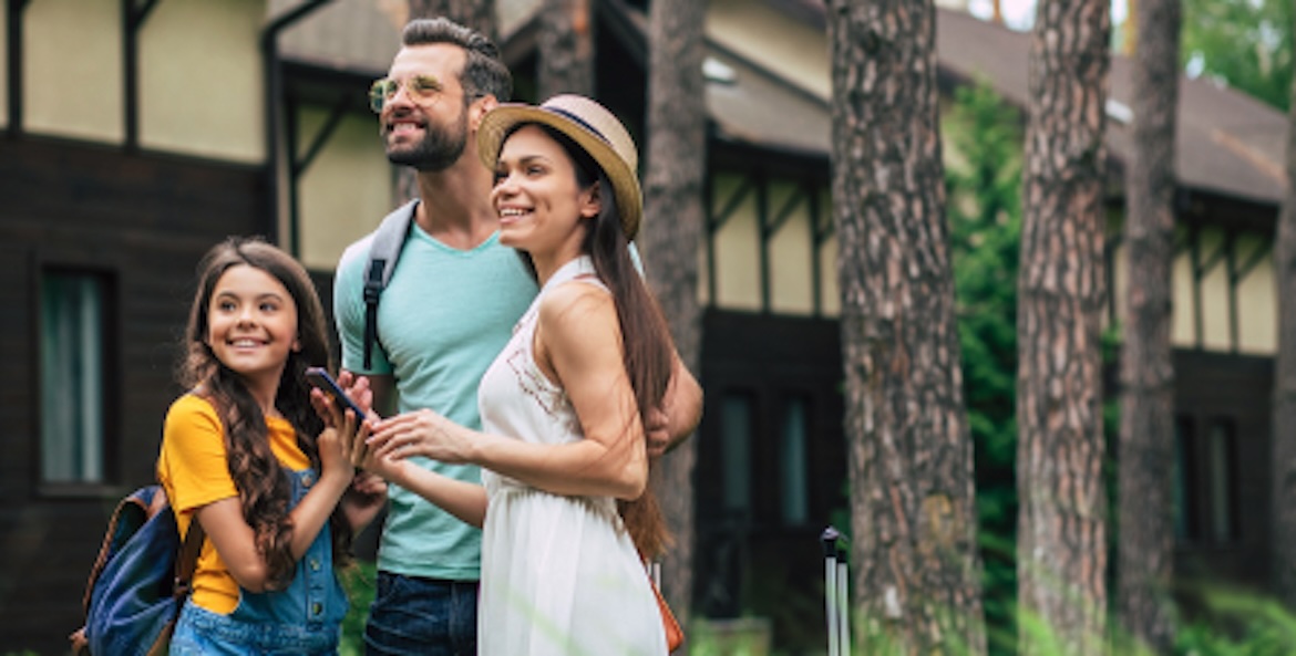family outside a house