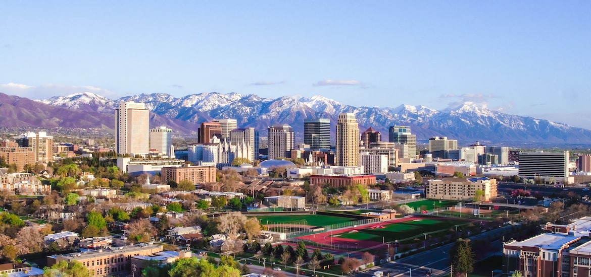 salt lake city skyline aerial image rockies mountains family days out 