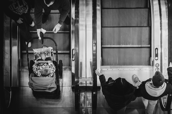 stroller on staircase