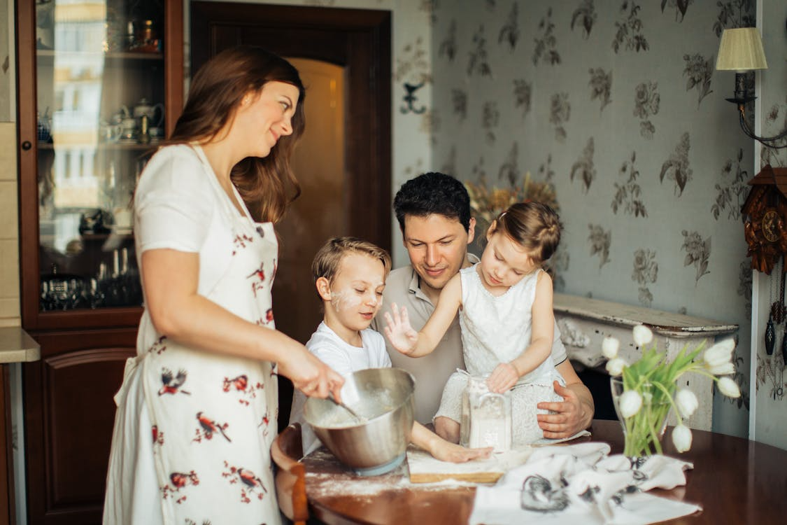 a family cooking