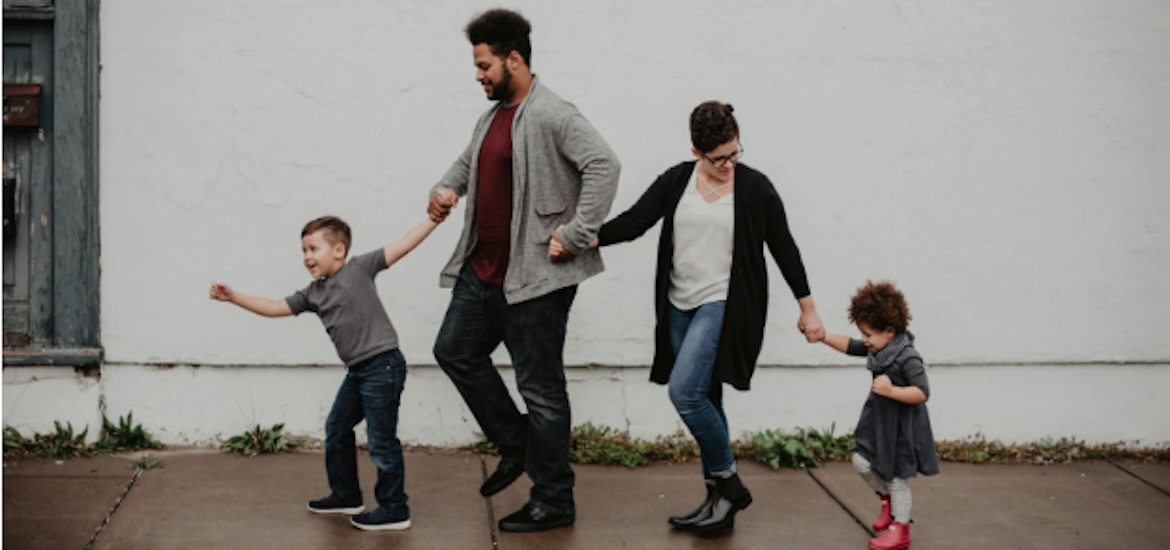 A family walking outside