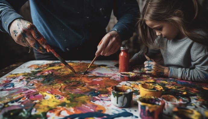 Dad paints with daughter