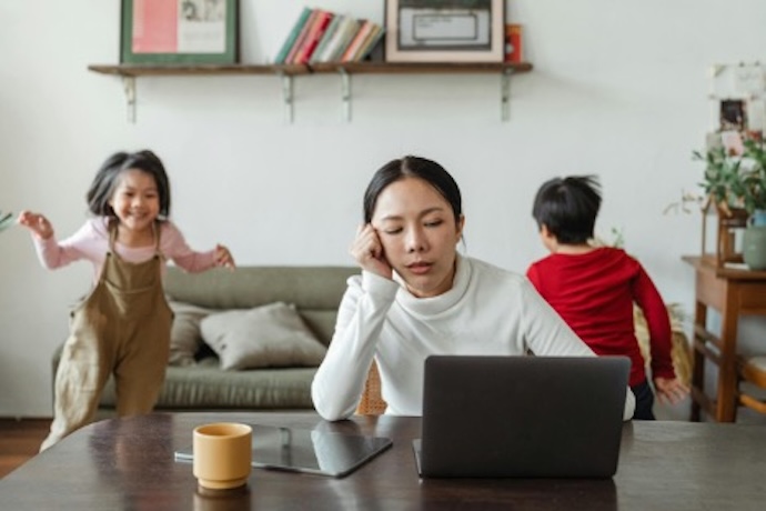Exhausted mum with kids