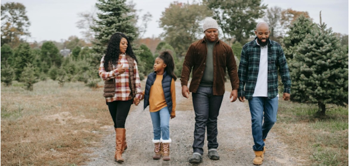 family walking in nature