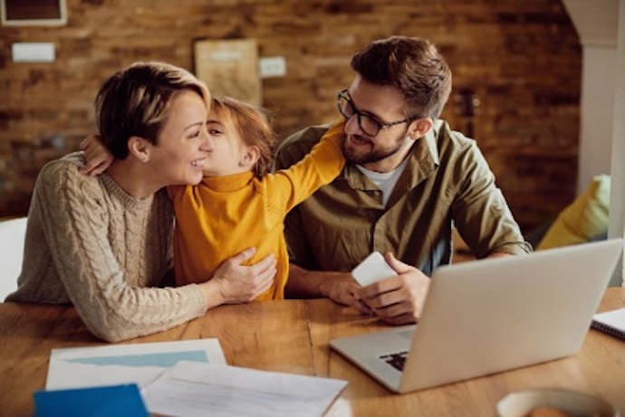 family at laptop