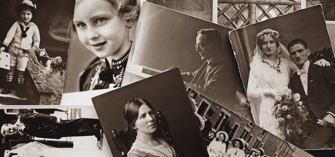 a close up of vintage black and white photos