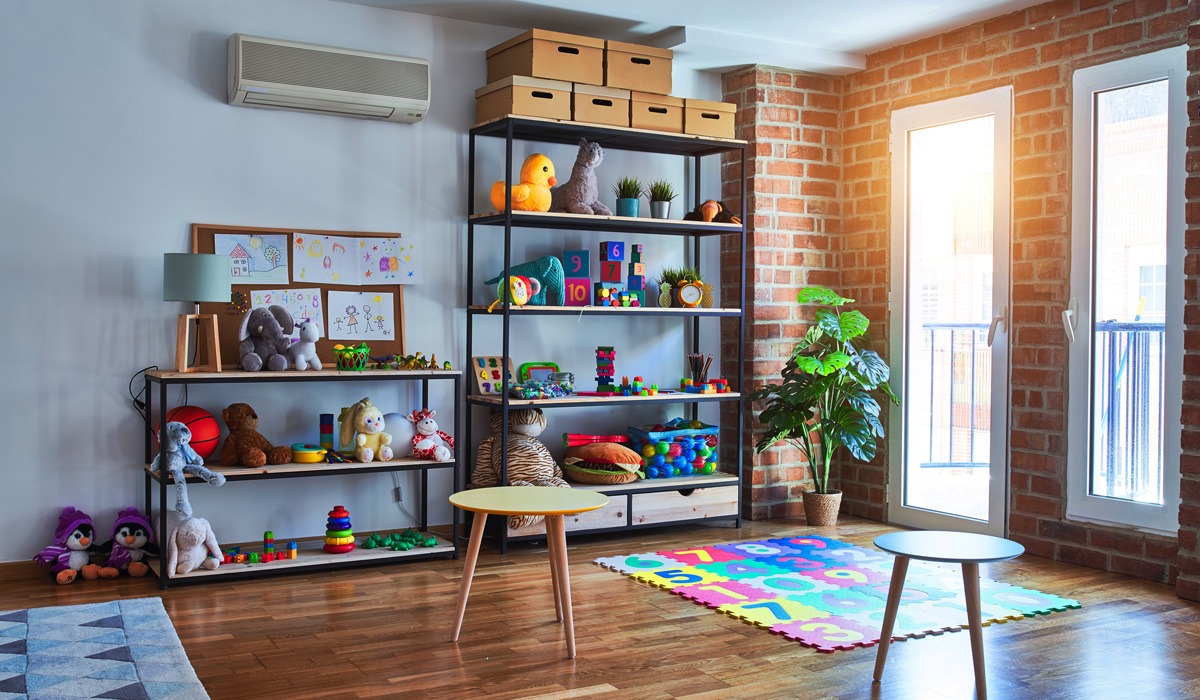 Organized indoor children's playroom and activity zone