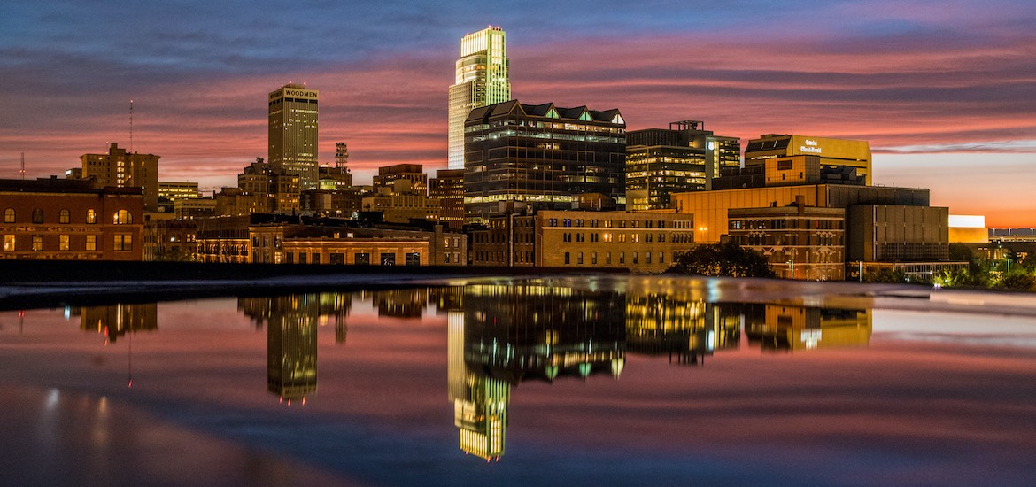 omaha sky line at night time red sunset omaha city guide