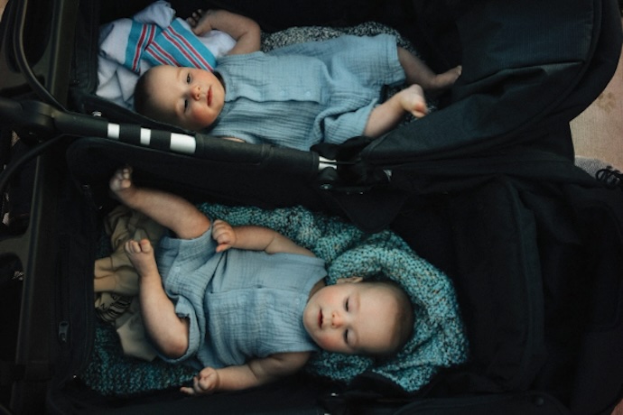 twins in stroller