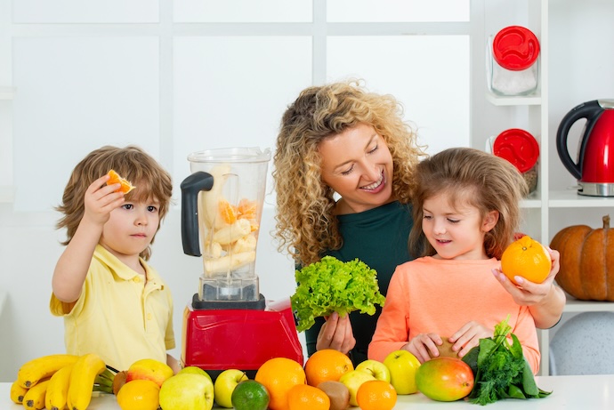 mum and kids in kitchen