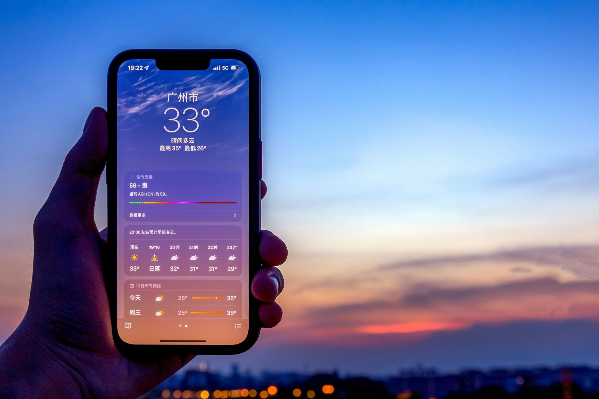 Phone with weather data on it