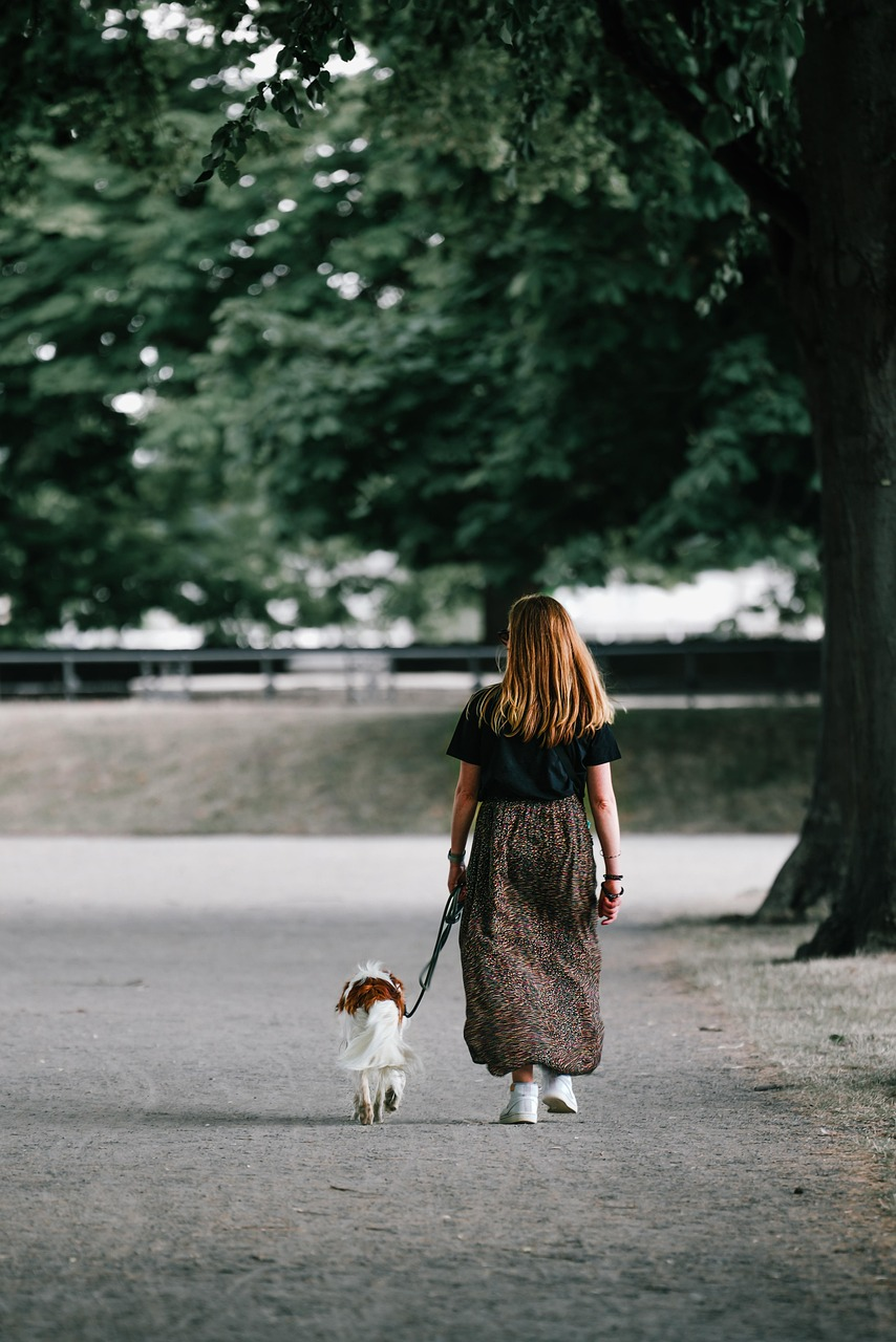 woman out with dog