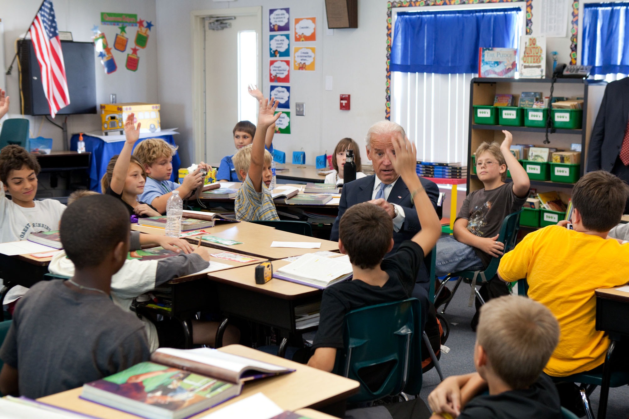 kids in classroom with an old man