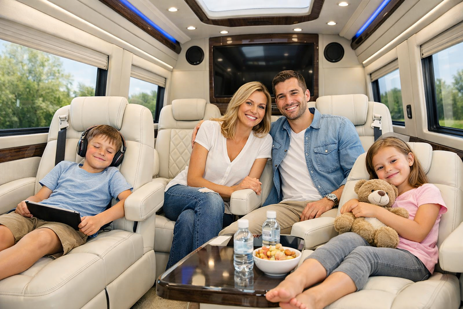 in a luxurious sprinter van