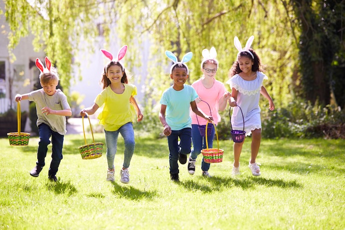 Kids on easter egg hunt