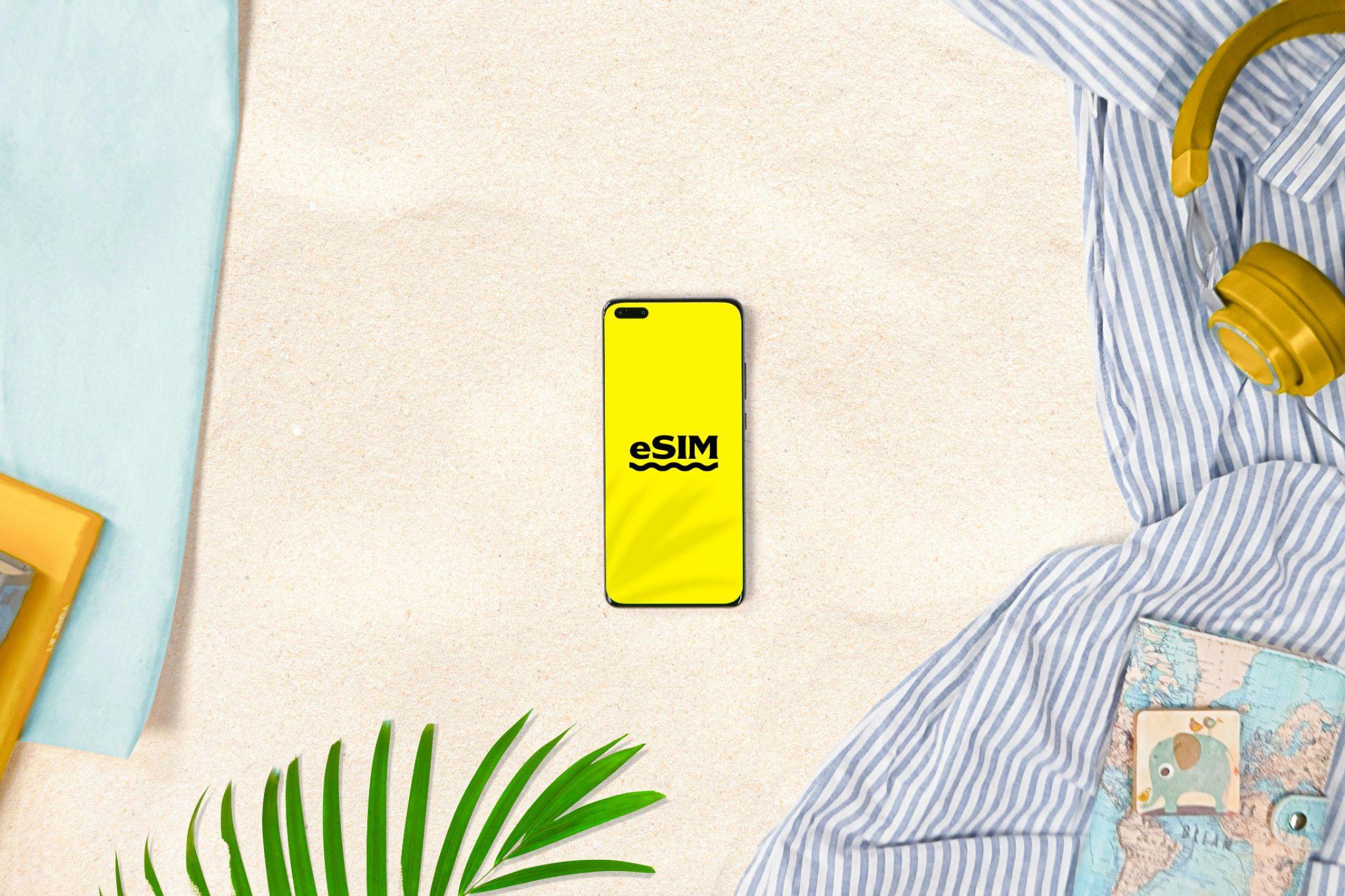 esim on phone with packing itemsa