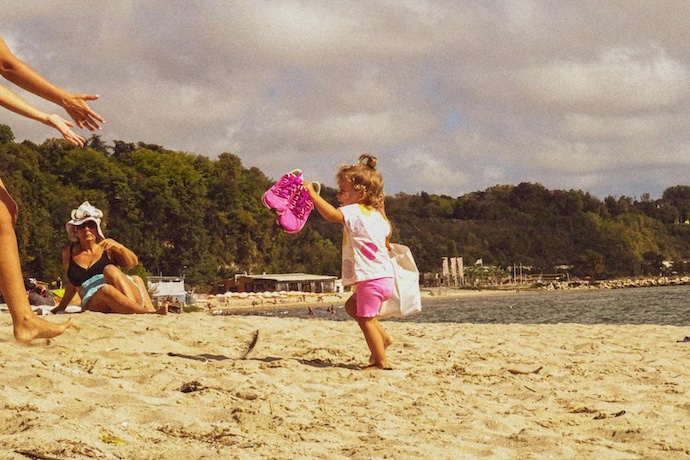 family on beach