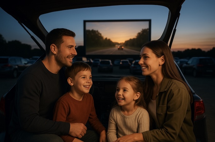 family at drive in movie