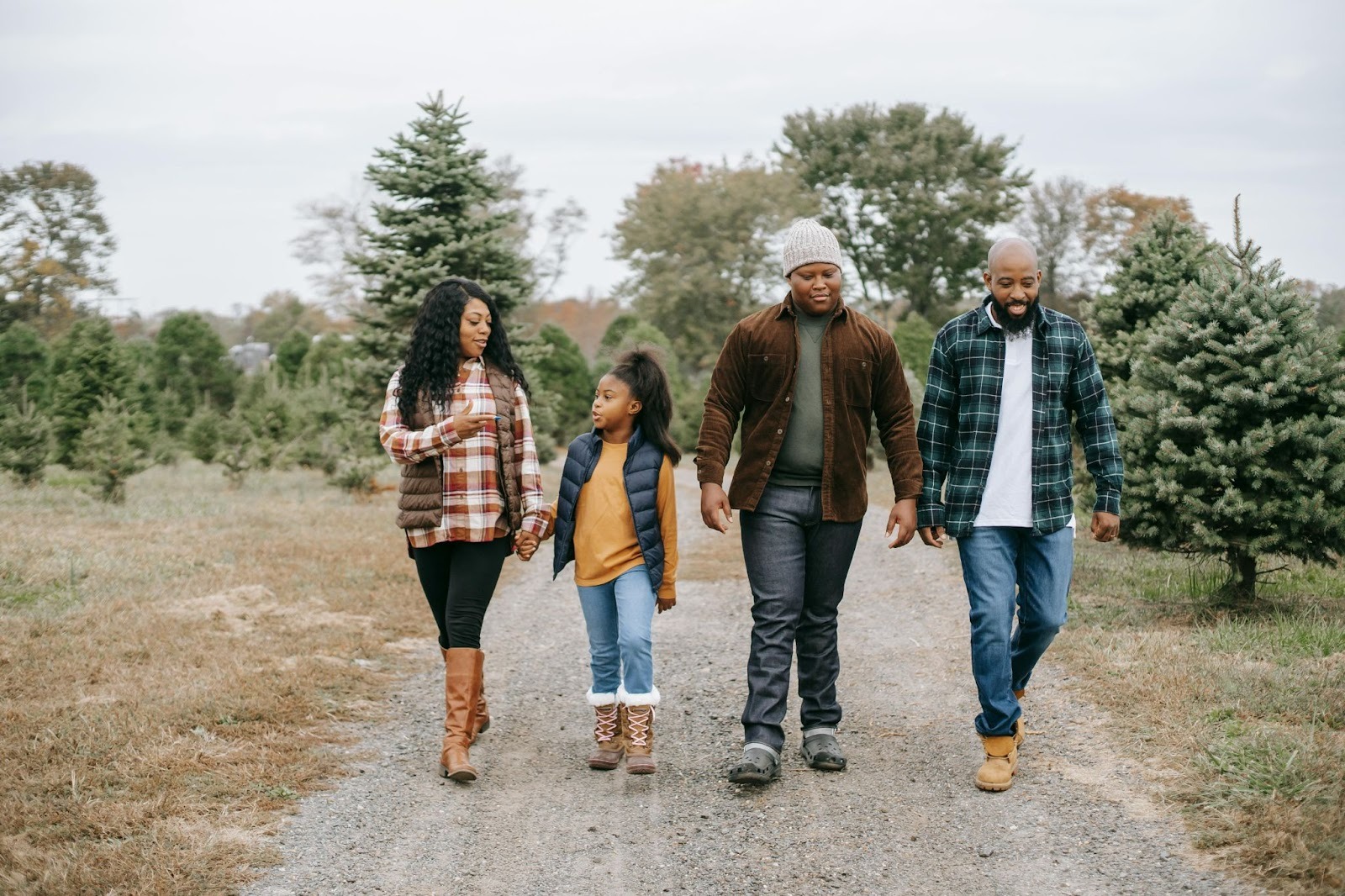 family walking in nature