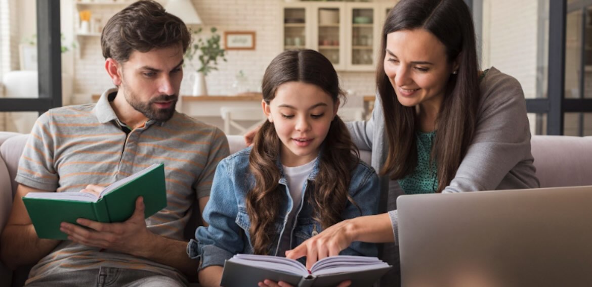 Young family reading