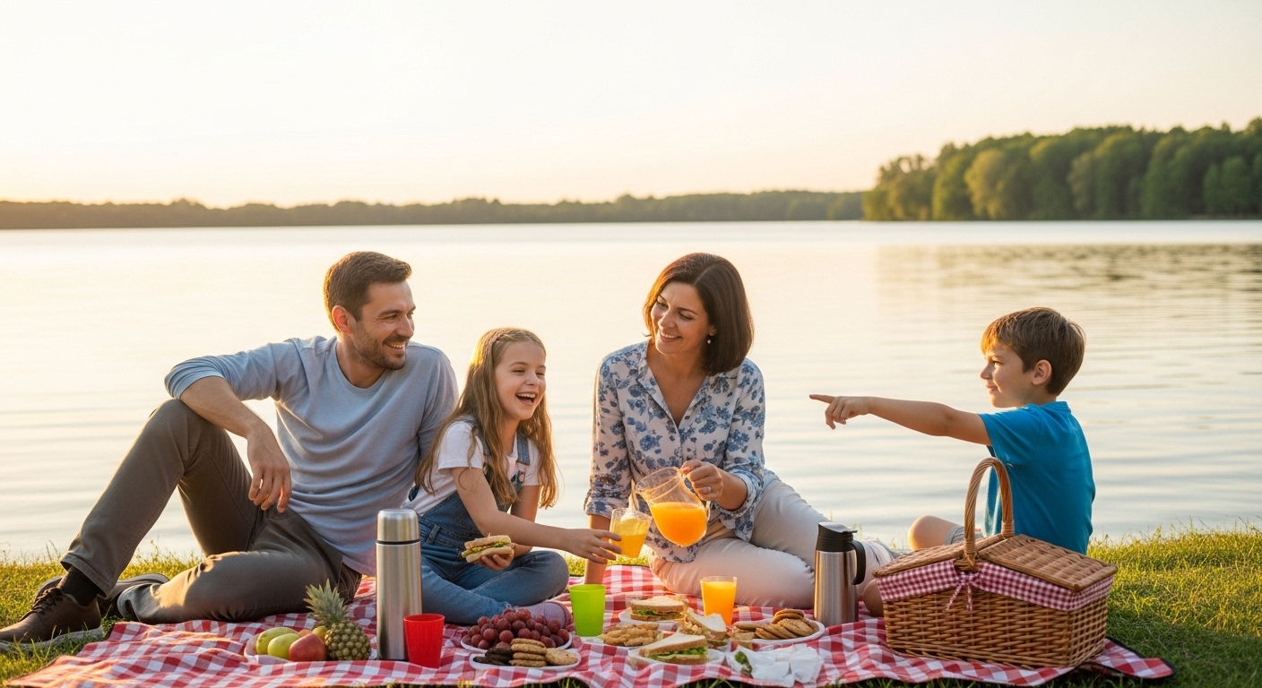 family picnic at lake