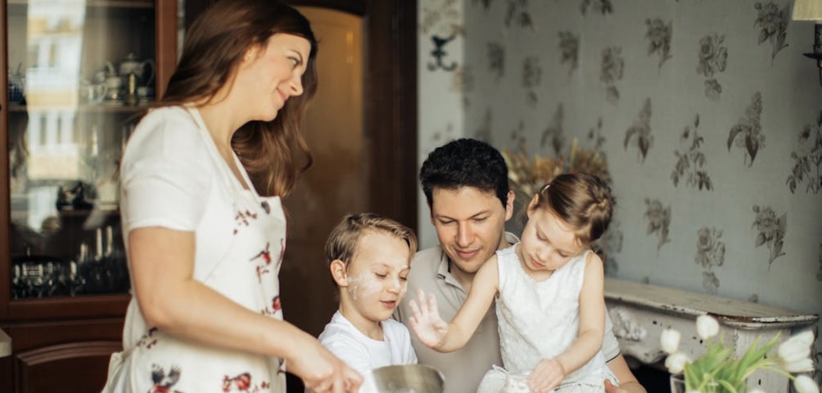 a family cooking