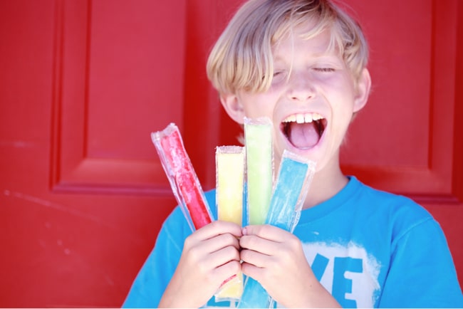 Kid happy with four bits of homemade ice cream
