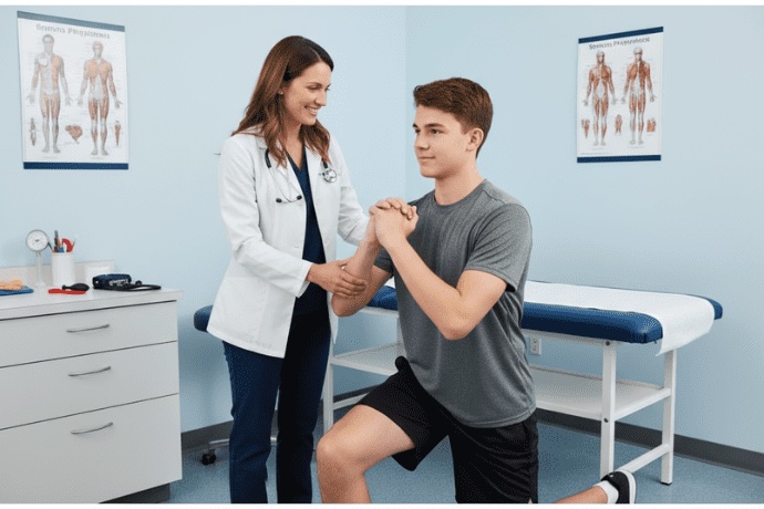 boy taking sports physical