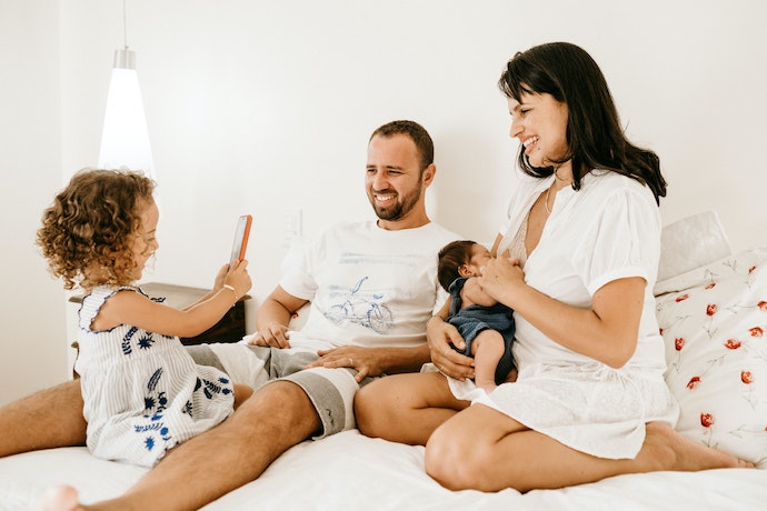 a happy family spend time together