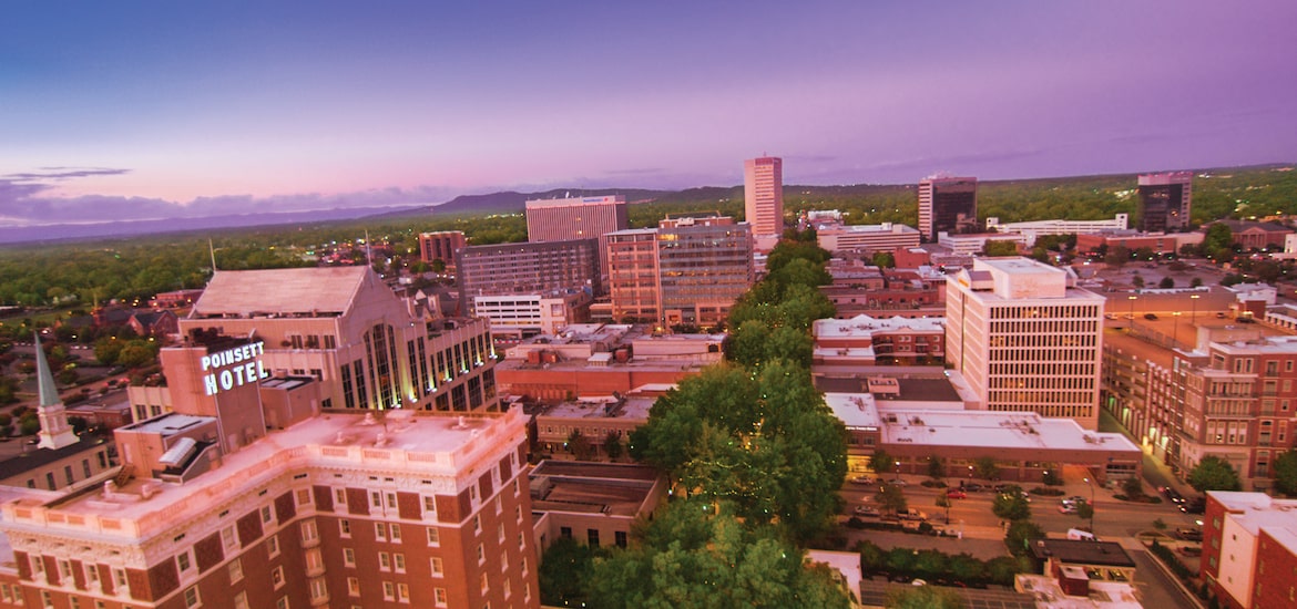 downtown greenville at dusk usa south carolina family days out greenville city guide
