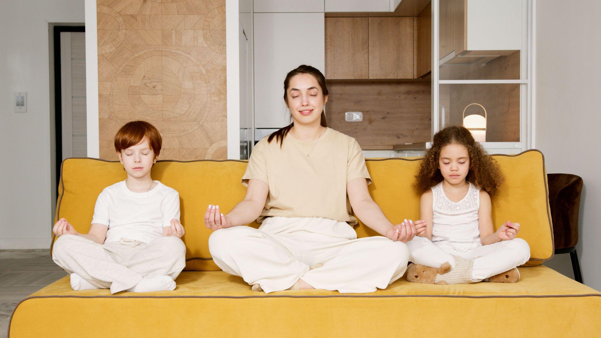 family meditating
