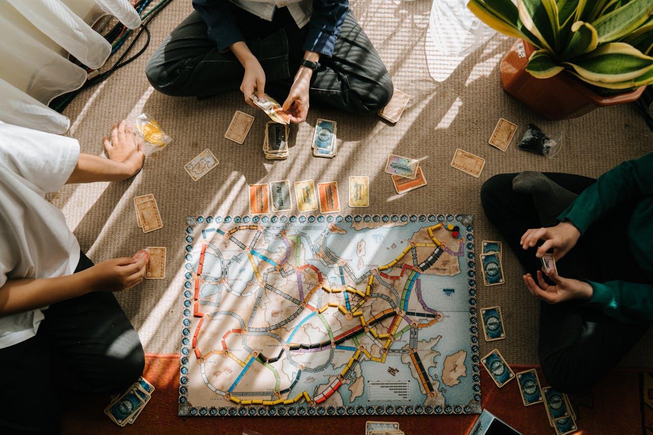 family playing board games