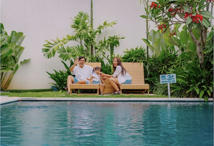 family poolside