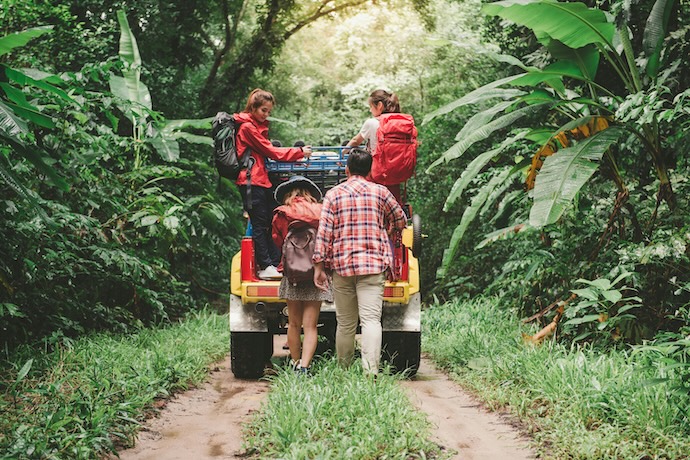 Family on a vehicle