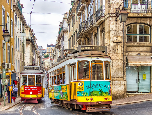 colourful trams in Portugal