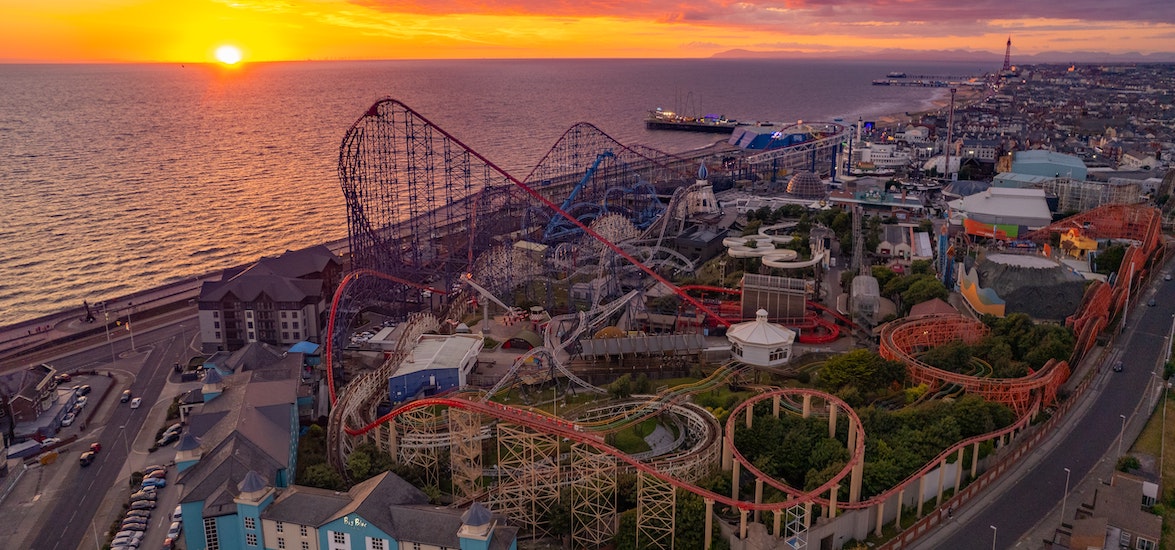 Blackpool Pleasure Beach at sunset