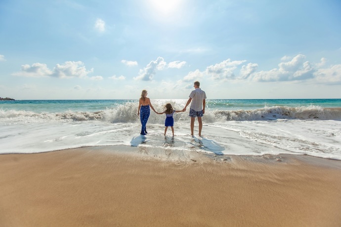 family on beach