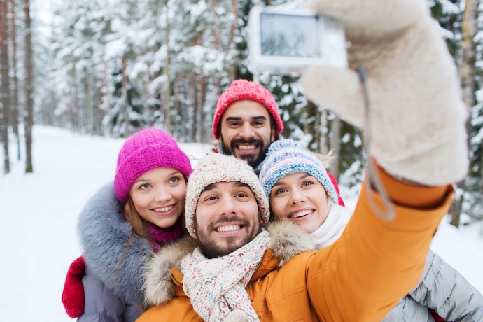 family take winter selfie
