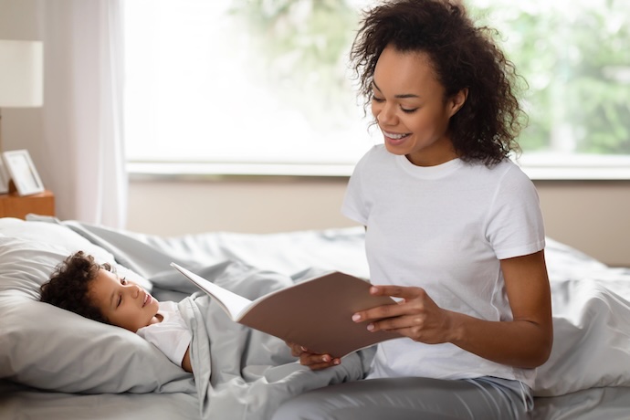 mom reads bed time story