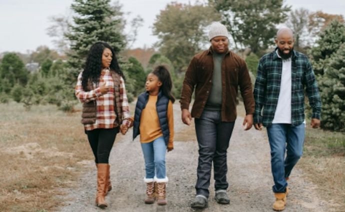 family walking in nature