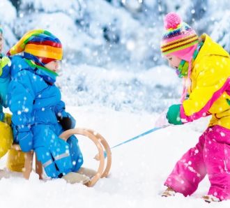 small children play on a sledge