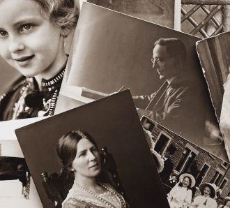 a close up of vintage black and white photos