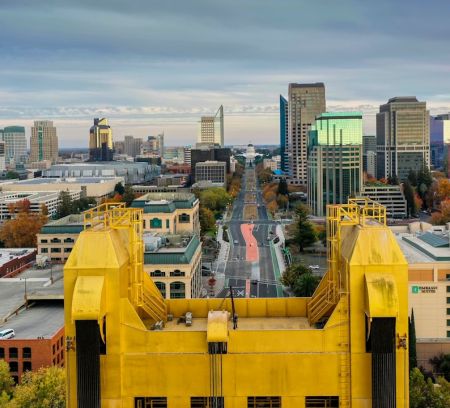 Family exploring Sacramento cityscape